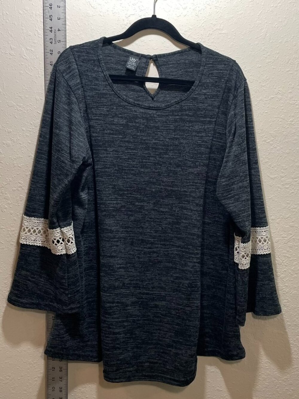Lildy Gray Button Back Keyhole Tunic Bell Sleeves Flowy - L/XL Large XLarge